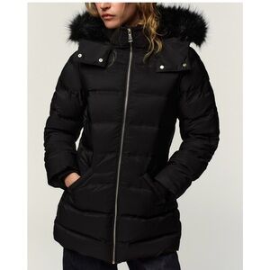 Zara Black Puffer Jacket with Faux Fur Hood